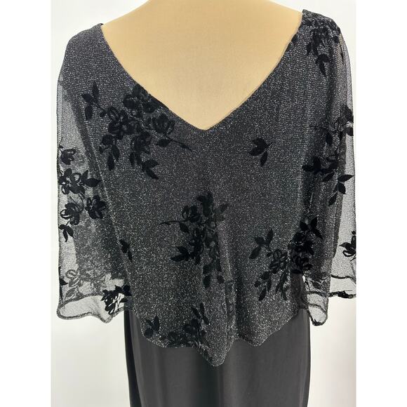 JM Studio Size 12 Black Dress Drape Shimmer Glitter Velvet Floral Cocktail XMAS - Picture 6 of 12